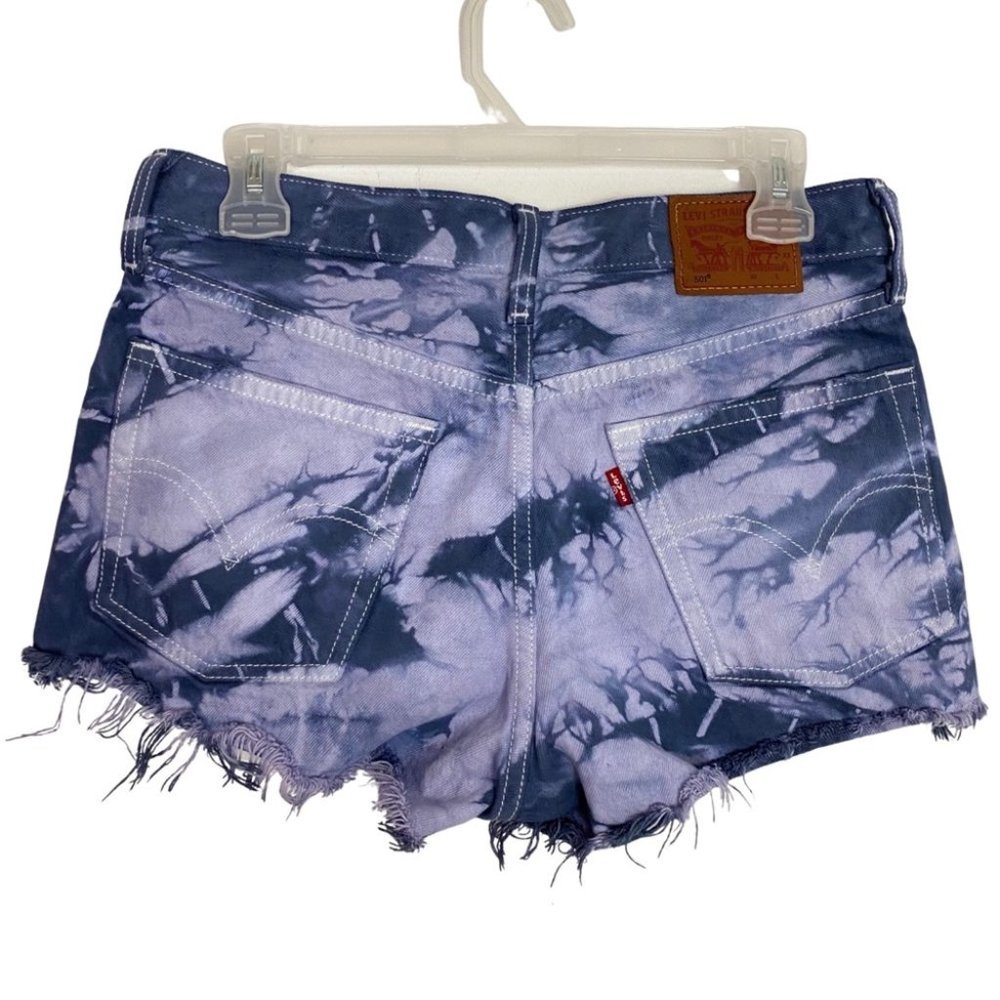 Levis Jean Shorts 501 Custom Tie Dyed Cut Off Upcycled Blue Size 28 / 6  Small